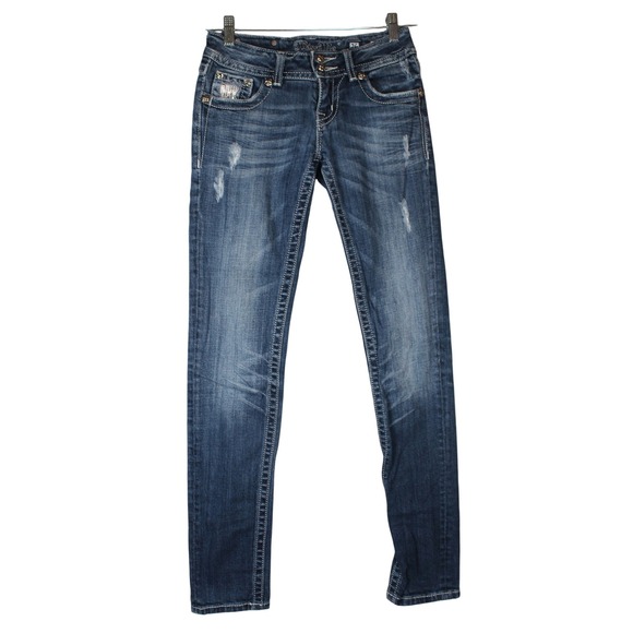 Miss Me‎ Embellished Skinny Jeans Distressed Dark Wash Denim Size 26 - Picture 1 of 13
